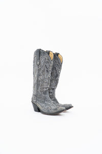 Vintage x CORRAL Grey Studded Leather Cowboy Boot (5-6W)
