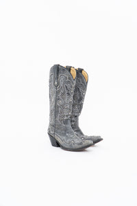 Vintage x CORRAL Grey Studded Leather Cowboy Boot (5-6W)
