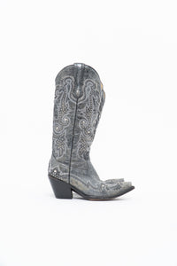 Vintage x CORRAL Grey Studded Leather Cowboy Boot (5-6W)