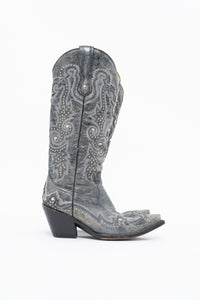 Vintage x CORRAL Grey Studded Leather Cowboy Boot (5-6W)