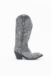 Vintage x CORRAL Grey Studded Leather Cowboy Boot (5-6W)