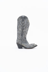 Vintage x CORRAL Grey Studded Leather Cowboy Boot (5-6W)