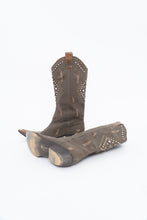 Load image into Gallery viewer, Vintage x SOPHYA Brown Distressed Rhinestone Denim, Leather Cowboy Boot (7-8W)