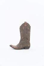 Load image into Gallery viewer, Vintage x SOPHYA Brown Distressed Rhinestone Denim, Leather Cowboy Boot (7-8W)