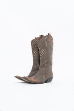 Load image into Gallery viewer, Vintage x SOPHYA Brown Distressed Rhinestone Denim, Leather Cowboy Boot (7-8W)