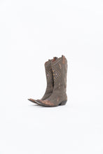 Load image into Gallery viewer, Vintage x SOPHYA Brown Distressed Rhinestone Denim, Leather Cowboy Boot (7-8W)