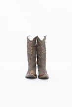 Load image into Gallery viewer, Vintage x SOPHYA Brown Distressed Rhinestone Denim, Leather Cowboy Boot (7-8W)