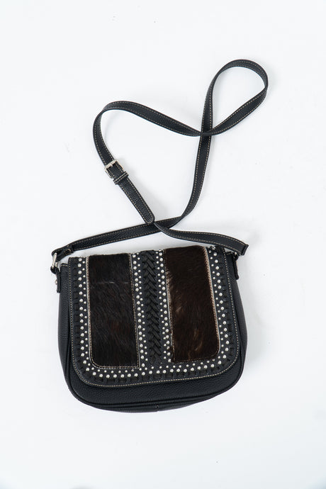 TRINITY RANCH x Black Pebble Leather Pony Hair Crossbody