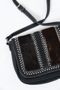 TRINITY RANCH x Black Pebble Leather Pony Hair Crossbody