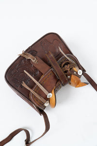 Vintage x Brown Leather Embossed Saddle Purse