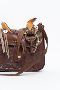 Vintage x Brown Leather Embossed Saddle Purse