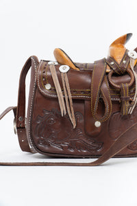 Vintage x Brown Leather Embossed Saddle Purse