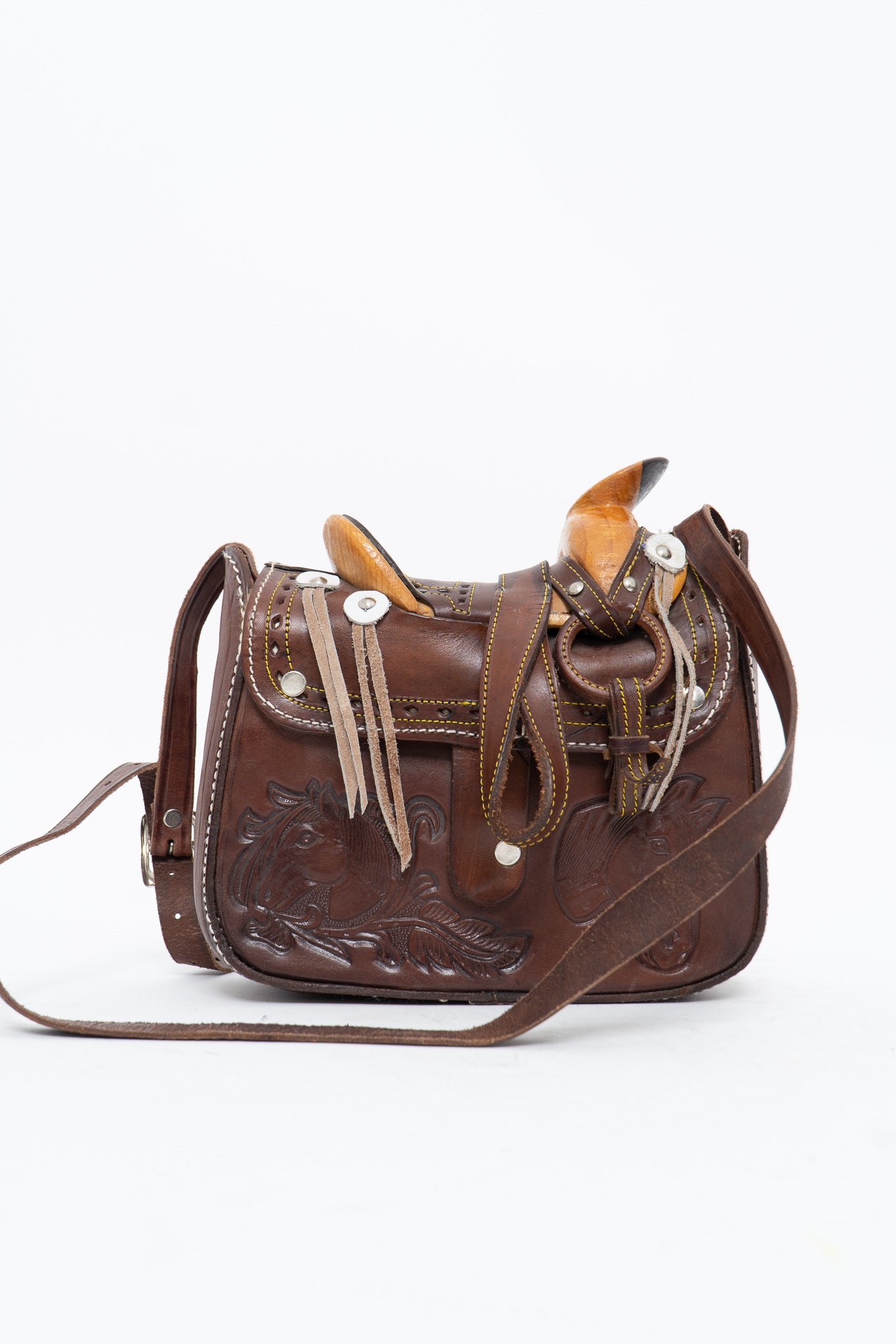 Vintage x Brown Leather Embossed Saddle Purse