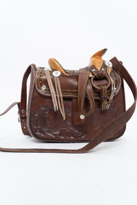 Vintage x Brown Leather Embossed Saddle Purse