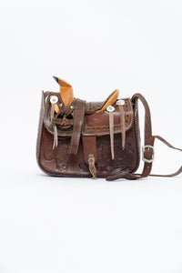 Vintage x Brown Leather Embossed Saddle Purse