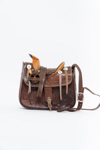 Vintage x Brown Leather Embossed Saddle Purse