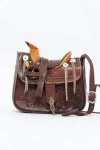 Vintage x Brown Leather Embossed Saddle Purse