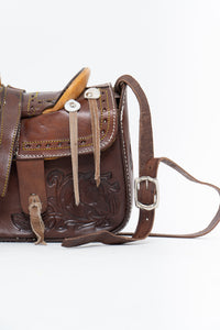 Vintage x Brown Leather Embossed Saddle Purse