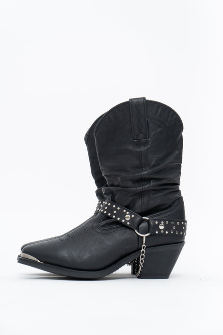 Vintage x SHYANNE Black Chain Leather Cowboy Boot (9-9.5W)