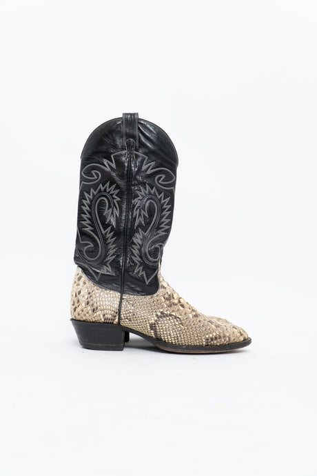 Vintage  x Black Snakeskin Embroidered Cowboy Boot (10M, 11-11.5W)