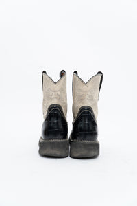 Vintage x ARIAT Fat Baby Black, White Leather Cowboy Boot (7.5W)