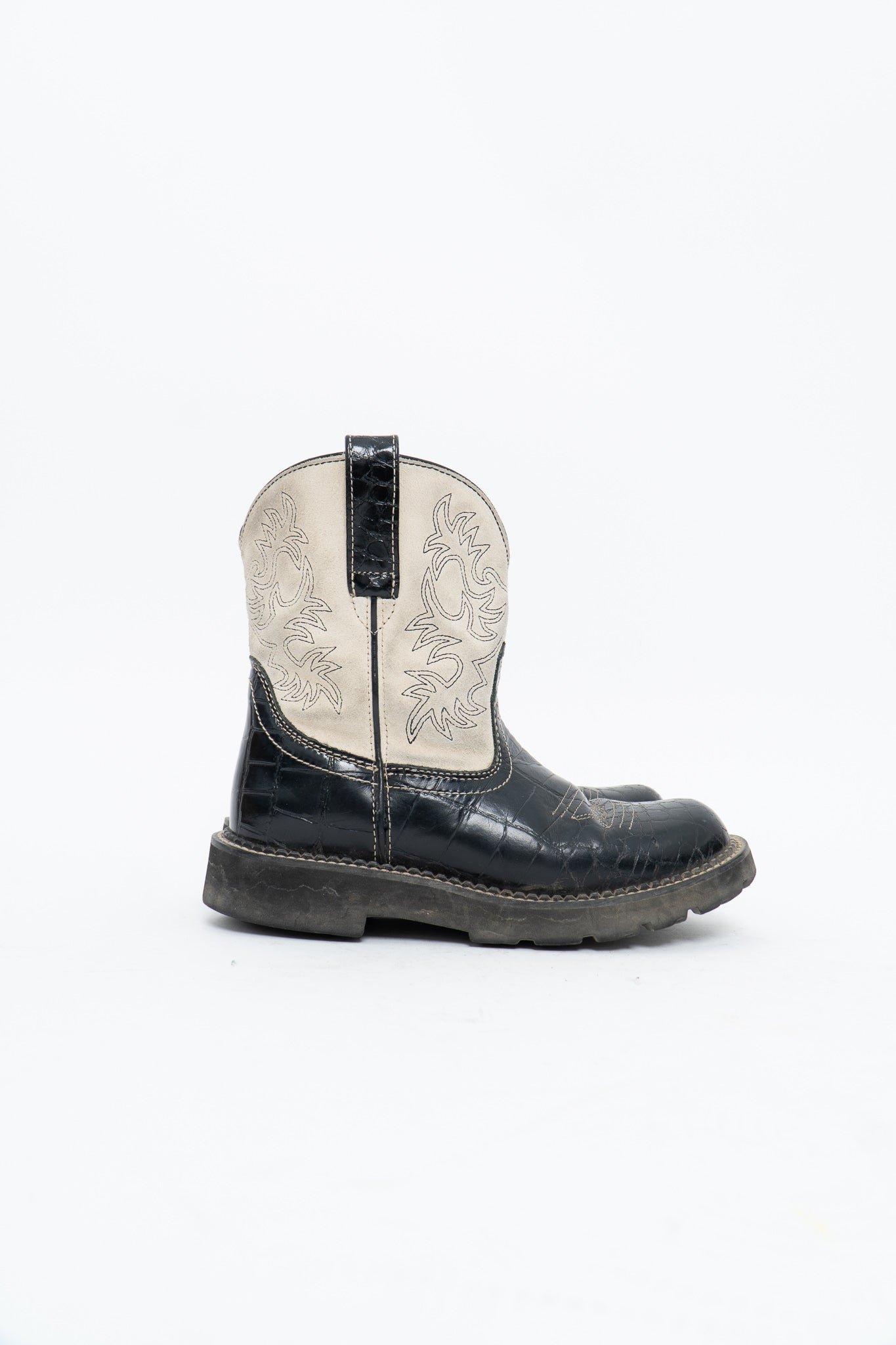 Vintage x ARIAT Fat Baby Black, White Leather Cowboy Boot (7.5W)
