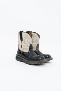 Vintage x ARIAT Fat Baby Black, White Leather Cowboy Boot (7.5W)