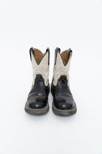 Vintage x ARIAT Fat Baby Black, White Leather Cowboy Boot (7.5W)