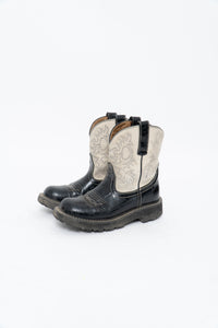 Vintage x ARIAT Fat Baby Black, White Leather Cowboy Boot (7.5W)