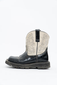 Vintage x ARIAT Fat Baby Black, White Leather Cowboy Boot (7.5W)