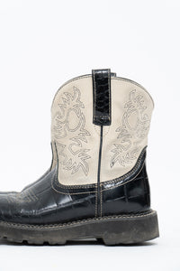 Vintage x ARIAT Fat Baby Black, White Leather Cowboy Boot (7.5W)