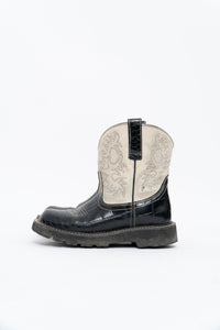 Vintage x ARIAT Fat Baby Black, White Leather Cowboy Boot (7.5W)