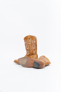 Vintage x PANCO PIONEER Orange Floral Embroidered Leather Cowboy Boot (6, 6.5W)