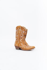 Vintage x PANCO PIONEER Orange Floral Embroidered Leather Cowboy Boot (6, 6.5W)
