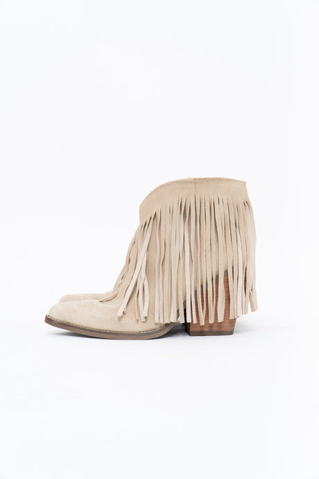 DINGO x Beige Suede Fringe Short Cowboy Boot (7?)
