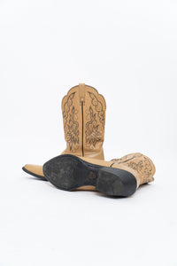 Vintage x ARIAT Beige, Black Embroidered Cowboy Boot (7.5W)