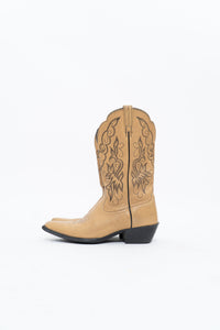 Vintage x ARIAT Beige, Black Embroidered Cowboy Boot (7.5W)