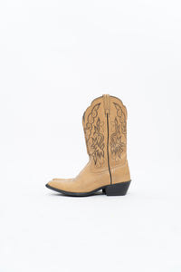 Vintage x ARIAT Beige, Black Embroidered Cowboy Boot (7.5W)