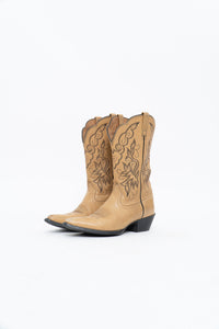 Vintage x ARIAT Beige, Black Embroidered Cowboy Boot (7.5W)