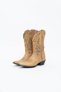 Vintage x ARIAT Beige, Black Embroidered Cowboy Boot (7.5W)