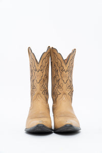Vintage x ARIAT Beige, Black Embroidered Cowboy Boot (7.5W)