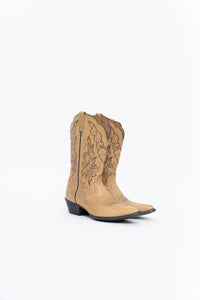 Vintage x ARIAT Beige, Black Embroidered Cowboy Boot (7.5W)