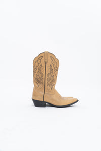 Vintage x ARIAT Beige, Black Embroidered Cowboy Boot (7.5W)