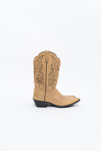 Vintage x ARIAT Beige, Black Embroidered Cowboy Boot (7.5W)