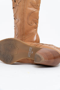 Vintage x Tan Soft Leather Cutout Cowboy Boot (6-7W)