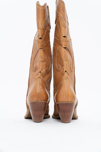 Vintage x Tan Soft Leather Cutout Cowboy Boot (6-7W)