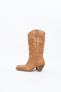 Vintage x Tan Soft Leather Cutout Cowboy Boot (6-7W)