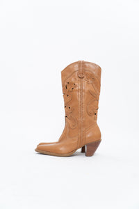 Vintage x Tan Soft Leather Cutout Cowboy Boot (6-7W)