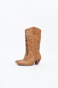Vintage x Tan Soft Leather Cutout Cowboy Boot (6-7W)