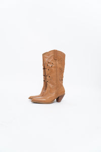 Vintage x Tan Soft Leather Cutout Cowboy Boot (6-7W)